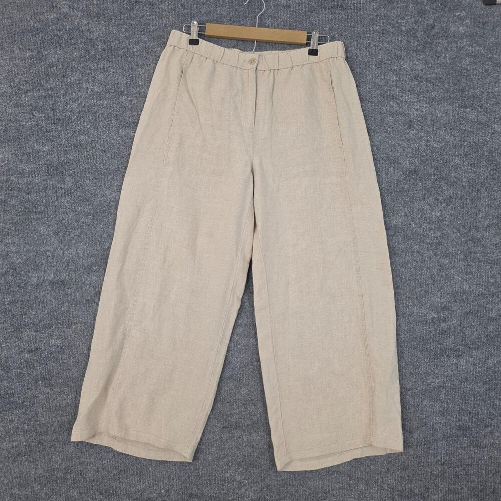 Eileen Fisher Pants Medium Organic Linen Crop Wide Leg Beige Summer Minimalist